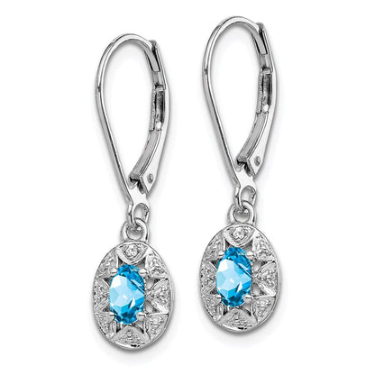 Sterlingsilber Rhodiniert Diamant. & Blautopas Ohrringe