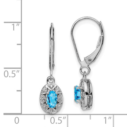 Sterlingsilber Rhodiniert Diamant. & Blautopas Ohrringe