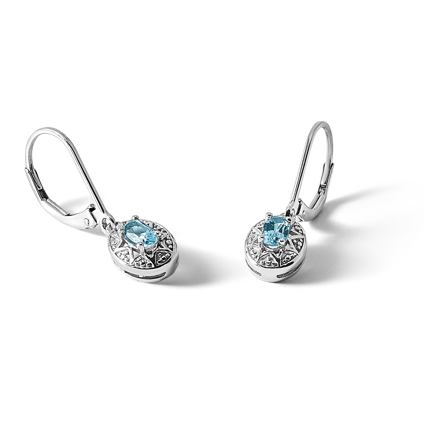 Sterlingsilber Rhodiniert Diamant. & Blautopas Ohrringe