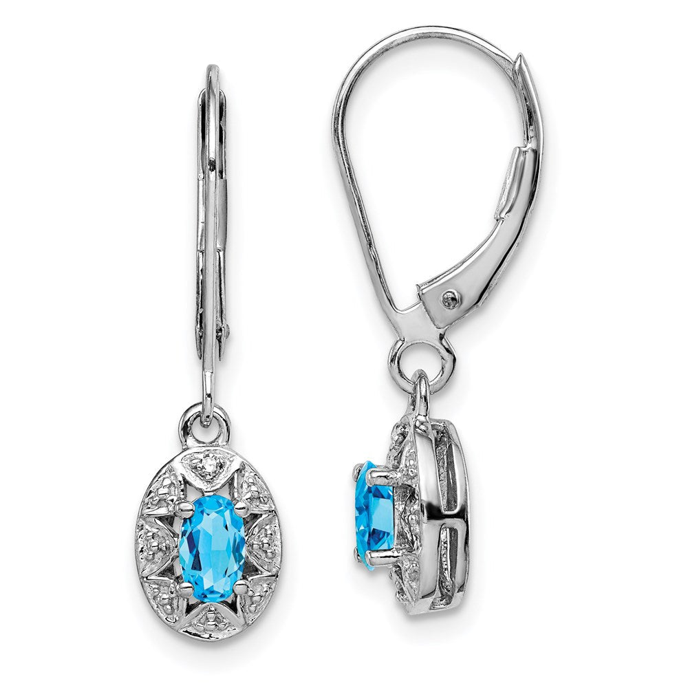 Sterlingsilber Rhodiniert Diamant. & Blautopas Ohrringe