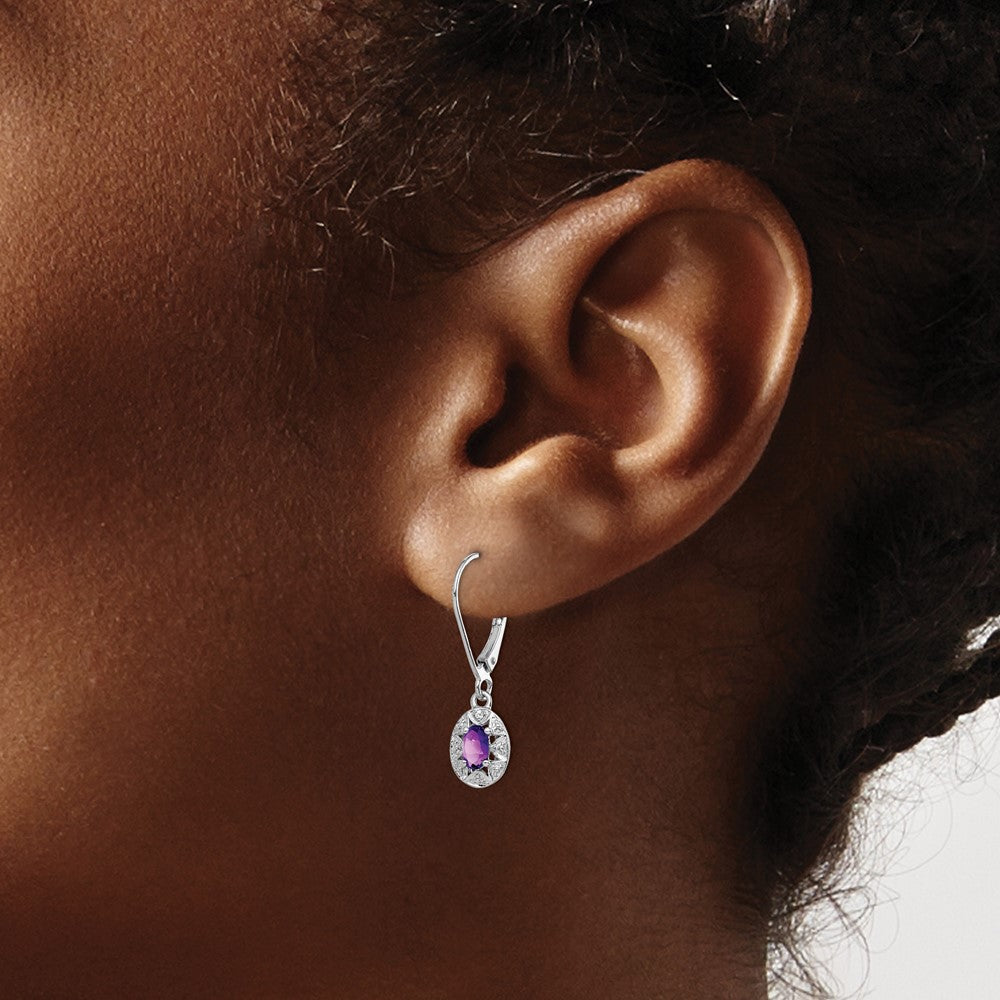 Sterlingsilber Rhodiniert Diamant. & Amethyst Ohrringe