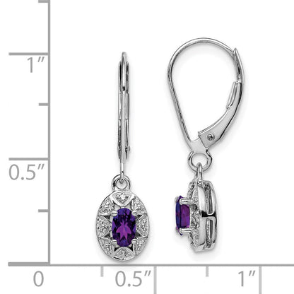 Sterlingsilber Rhodiniert Diamant. & Amethyst Ohrringe
