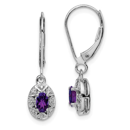 Sterlingsilber Rhodiniert Diamant. & Amethyst Ohrringe
