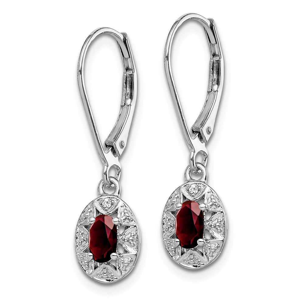 Sterlingsilber Rhodiniert Diamant. & Granat Ohrringe