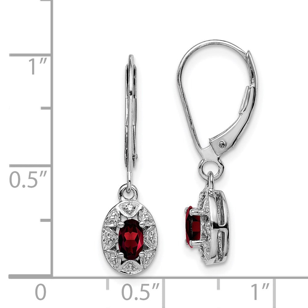 Sterlingsilber Rhodiniert Diamant. & Granat Ohrringe