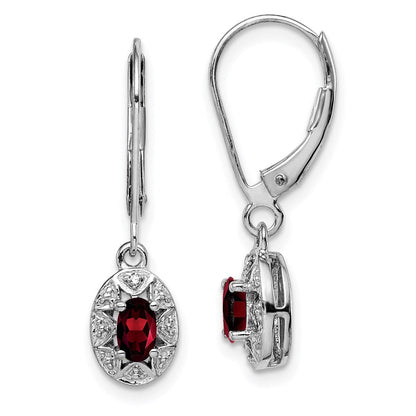Sterlingsilber Rhodiniert Diamant. & Granat Ohrringe