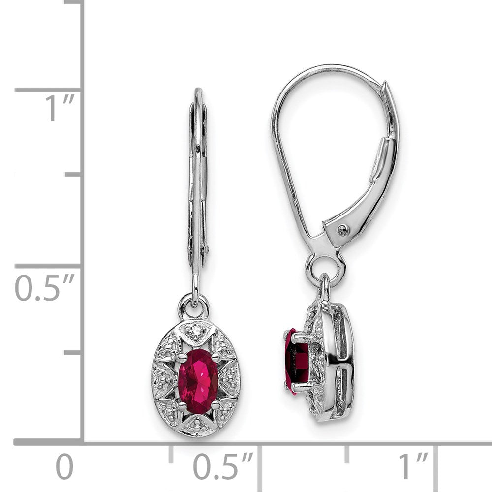 Sterlingsilber Rhodiniert Diamant und Im Labor Erzeugt Rubin Hängend Ohrhänger mit Brisur