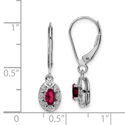 Sterlingsilber Rhodiniert Diamant und Im Labor Erzeugt Rubin Hängend Ohrhänger mit Brisur