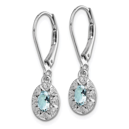 Sterlingsilber Rhodiniert Diamant. & Aquamarin Ohrringe