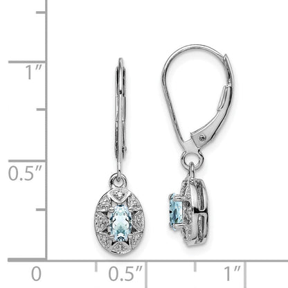 Sterlingsilber Rhodiniert Diamant. & Aquamarin Ohrringe