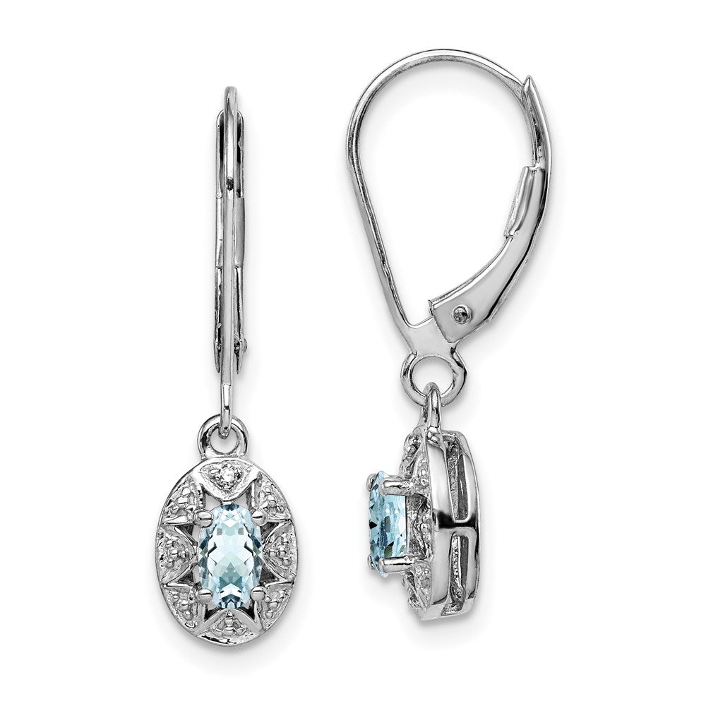 Sterlingsilber Rhodiniert Diamant. & Aquamarin Ohrringe