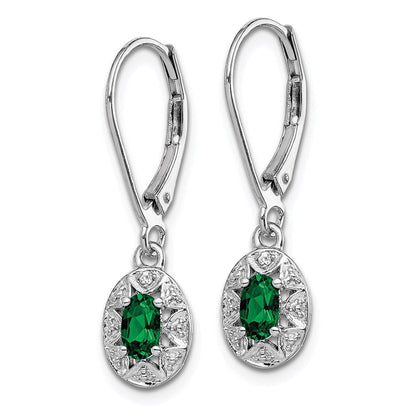Sterlingsilber Rhodiniert Diamant/im Labor Erzeugt Smaragd Ohrringe