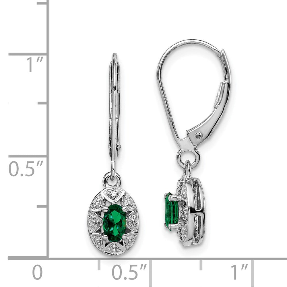 Sterlingsilber Rhodiniert Diamant/im Labor Erzeugt Smaragd Ohrringe