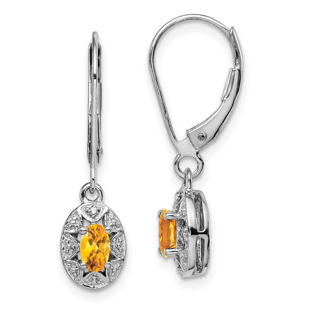 Sterlingsilber Rhodiniert Diamant. & Citrin Ohrringe