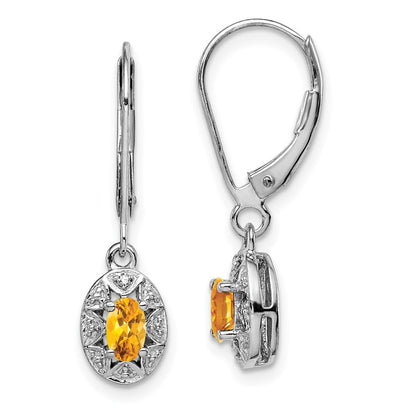 Sterlingsilber Rhodiniert Diamant. & Citrin Ohrringe