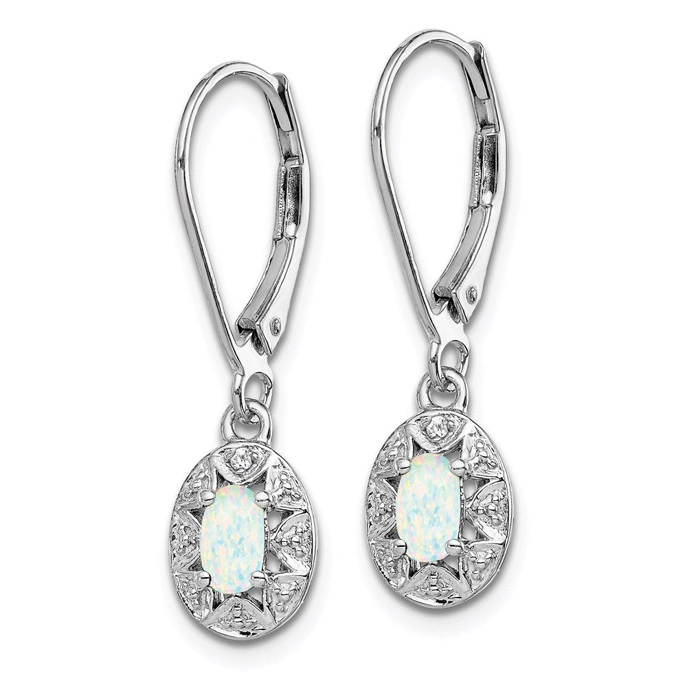 Sterlingsilber Rhodiniert Diamant. & Erzeugt Opal Ohrringe