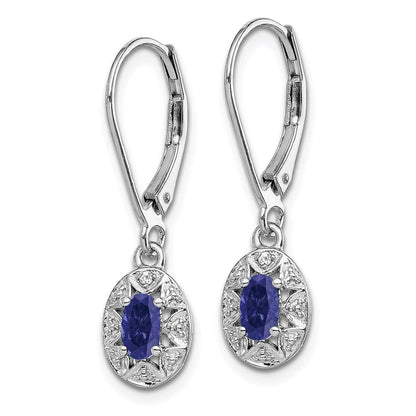 Sterlingsilber Rhodiniert Diamant. & Erzeugt Saphir Ohrringe