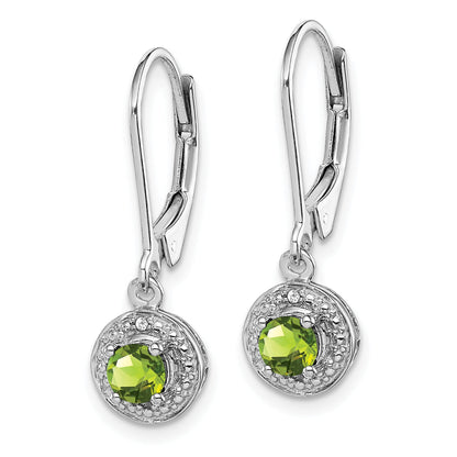 Sterlingsilber Rhodiniert Diamant. & Peridot Ohrringe