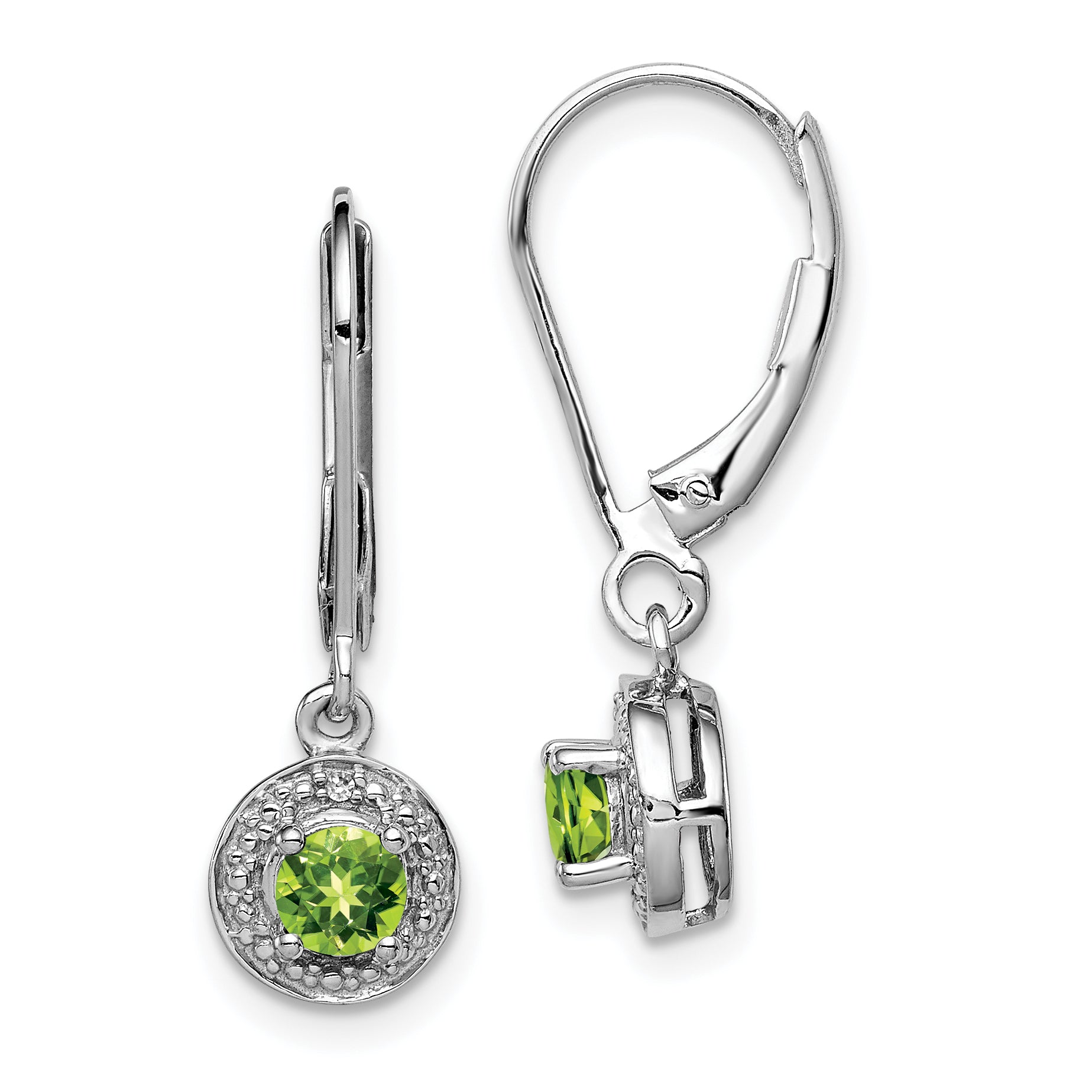 Sterlingsilber Rhodiniert Diamant. & Peridot Ohrringe