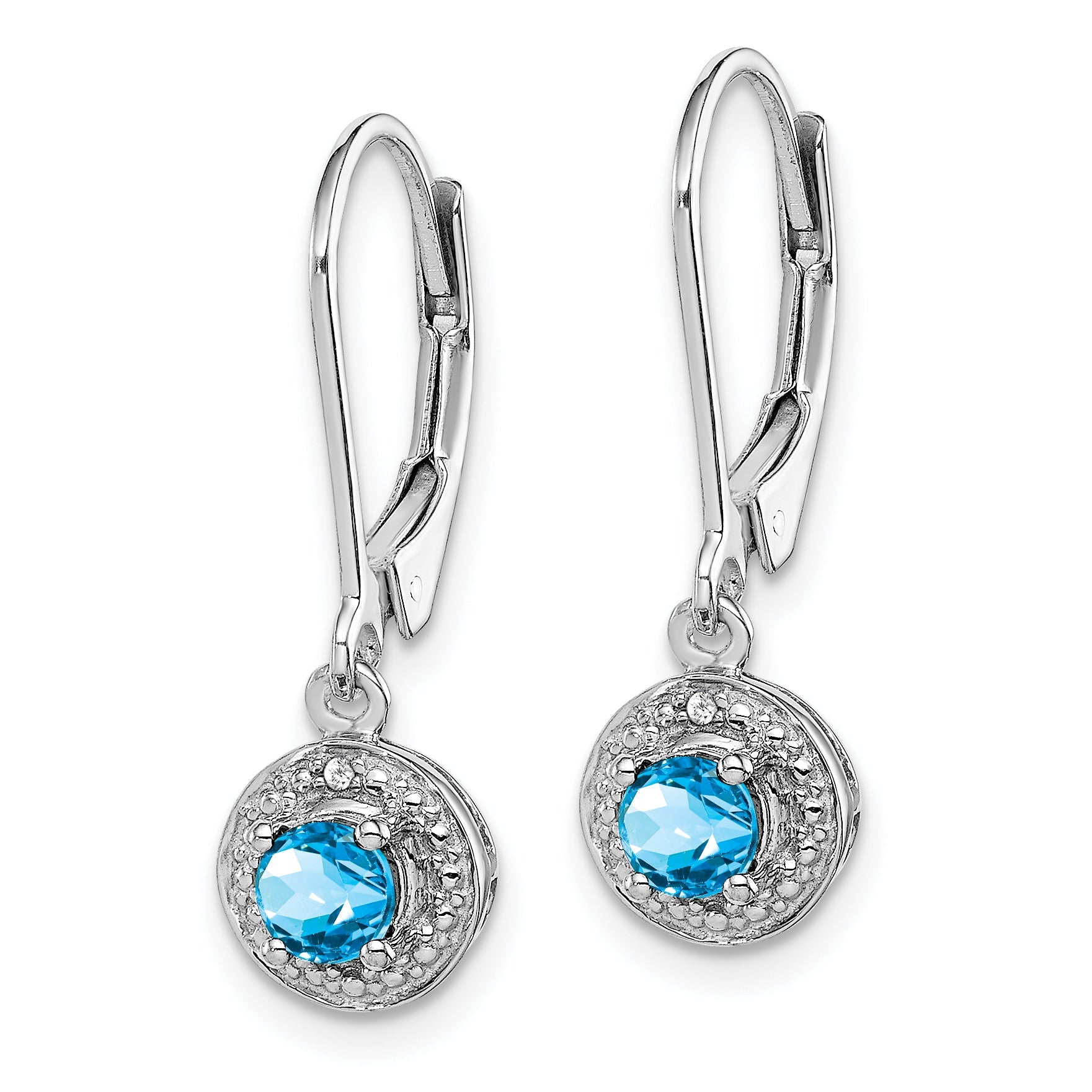 Sterlingsilber Rhodiniert Diamant. & Blautopas Ohrringe