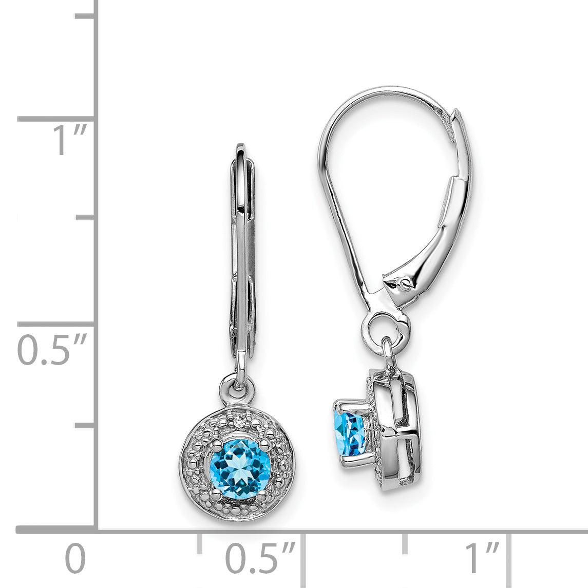 Sterlingsilber Rhodiniert Diamant. & Blautopas Ohrringe