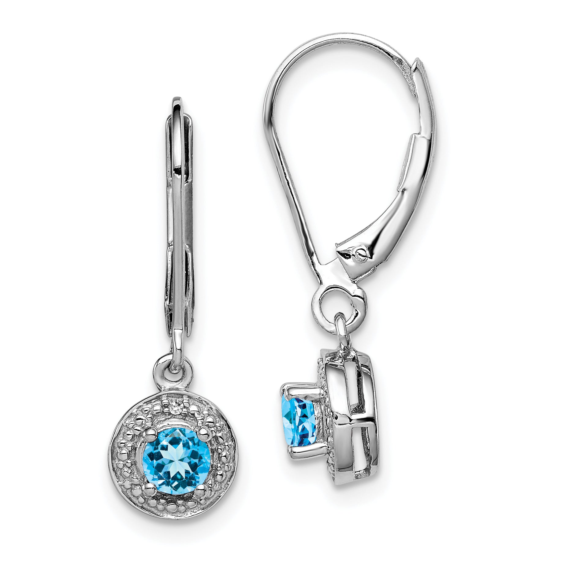Sterlingsilber Rhodiniert Diamant. & Blautopas Ohrringe