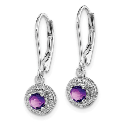 Sterlingsilber Rhodiniert Diamant. & Amethyst Ohrringe