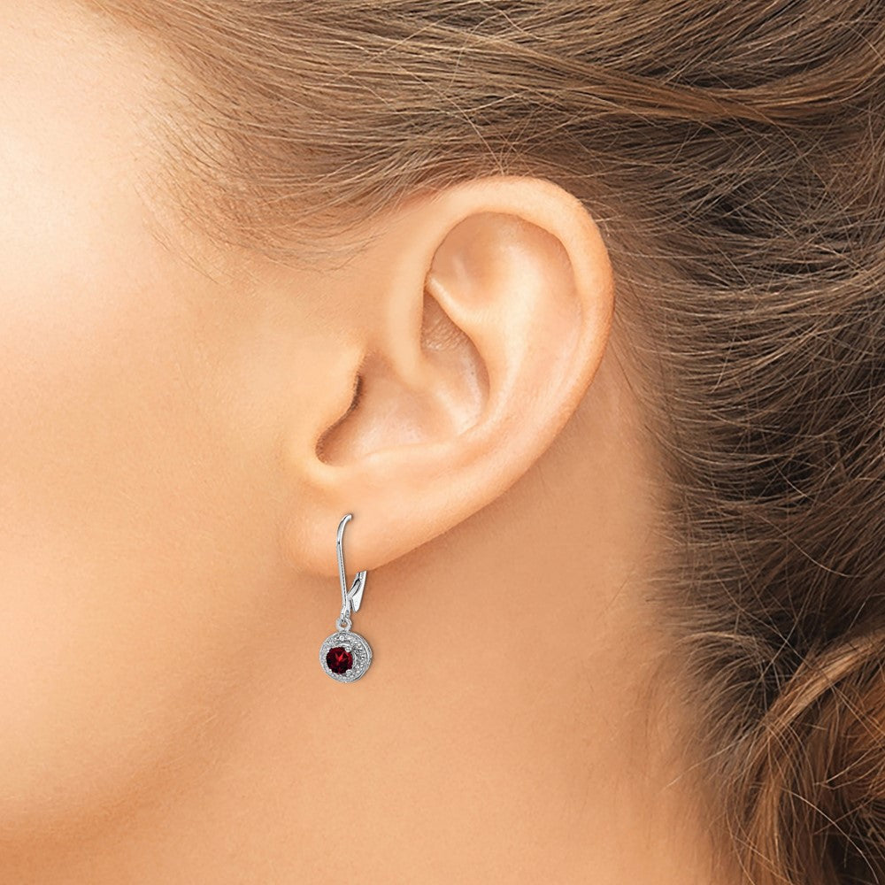 Sterlingsilber Rhodiniert Diamant. & Granat Ohrringe