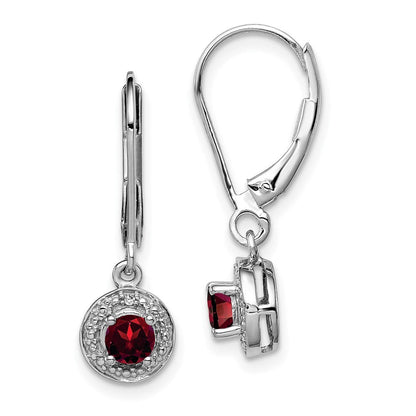 Sterlingsilber Rhodiniert Diamant. & Granat Ohrringe