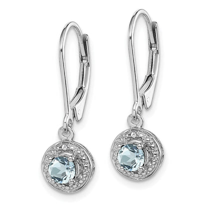 Sterlingsilber Rhodiniert Diamant. & Aquamarin Ohrringe