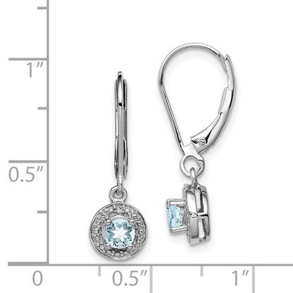 Sterlingsilber Rhodiniert Diamant. & Aquamarin Ohrringe