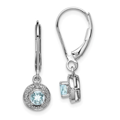 Sterlingsilber Rhodiniert Diamant. & Aquamarin Ohrringe