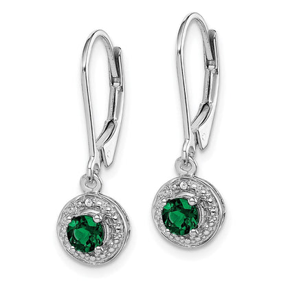 Sterlingsilber Rhodiniert Diamant. & Erzeugt Smaragd Ohrringe
