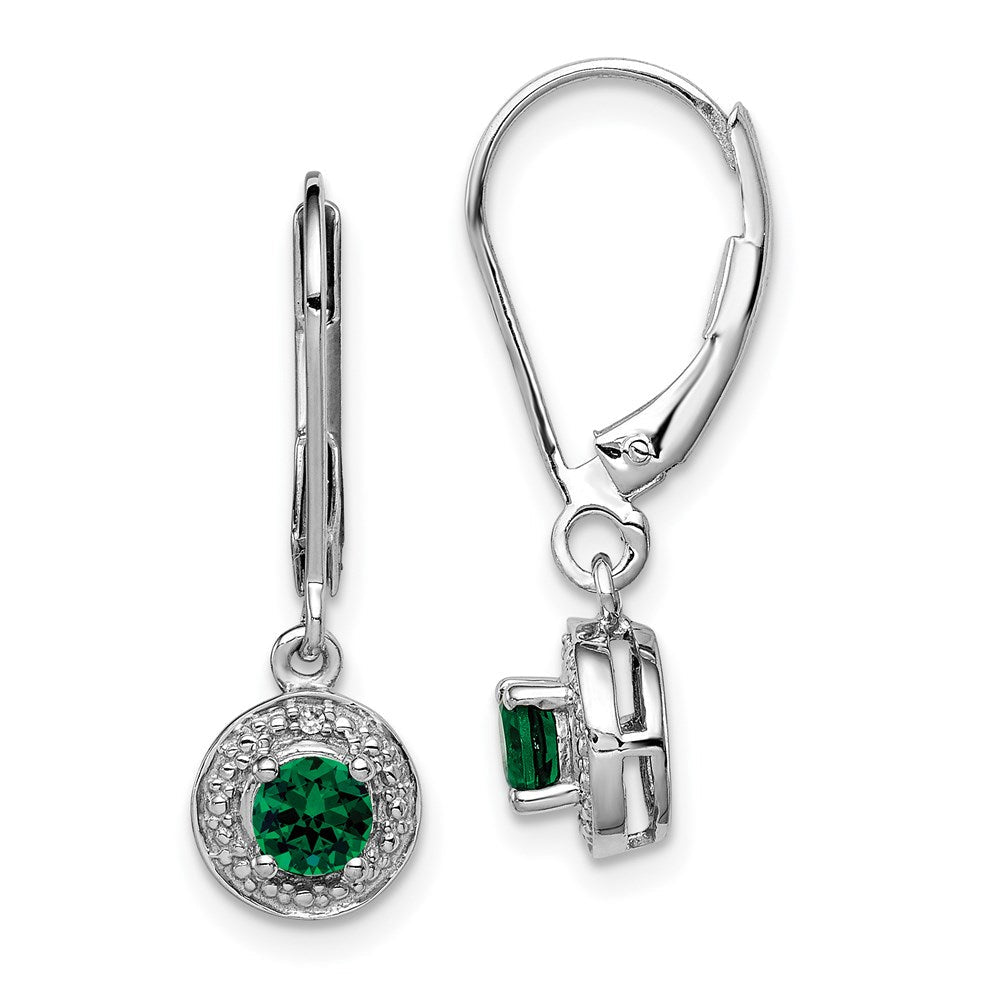 Sterlingsilber Rhodiniert Diamant. & Erzeugt Smaragd Ohrringe