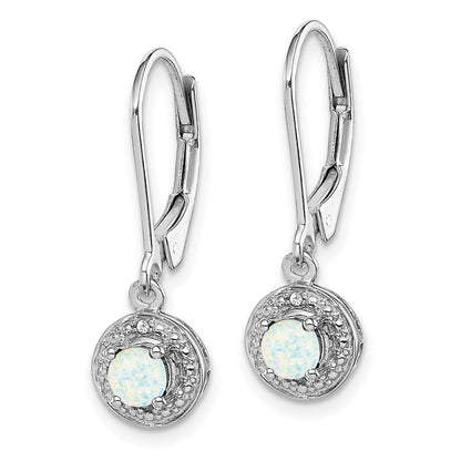 Sterlingsilber Rhodiniert Diamant. & Erzeugt Opal Ohrringe