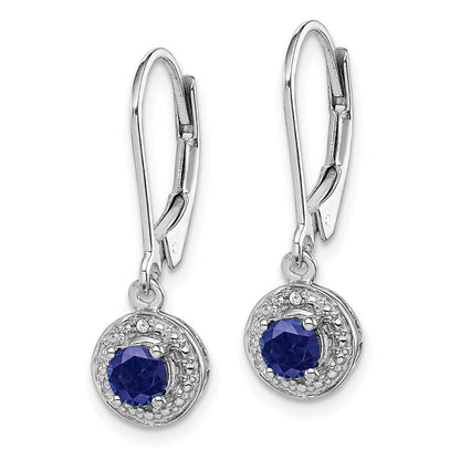 Sterlingsilber Rhodiniert Diamant. & Erzeugt Saphir Ohrringe