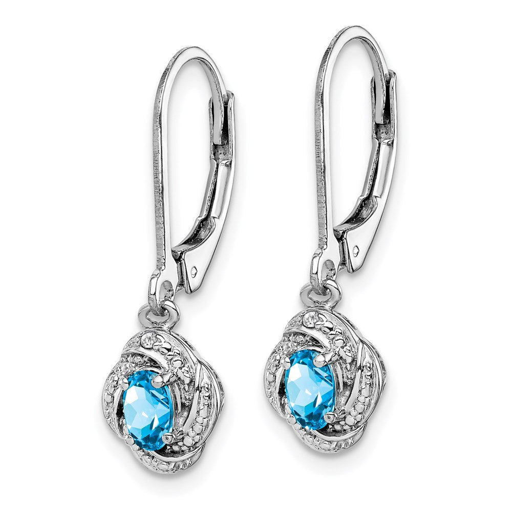 Sterlingsilber Rhodiniert Diamant. & Blautopas Ohrringe
