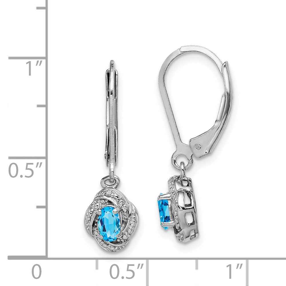 Sterlingsilber Rhodiniert Diamant. & Blautopas Ohrringe