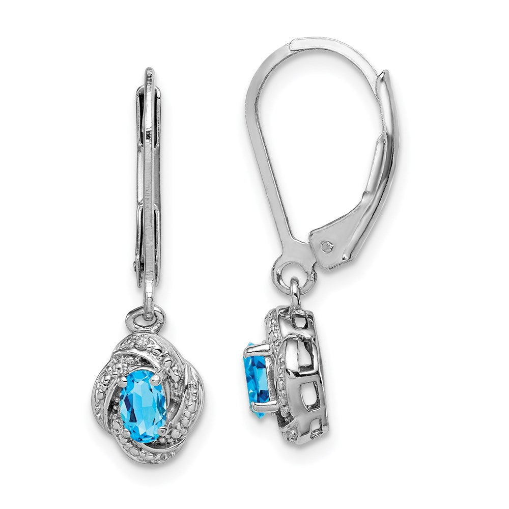 Sterlingsilber Rhodiniert Diamant. & Blautopas Ohrringe