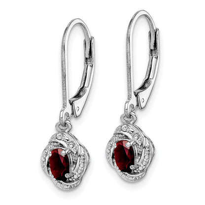 Sterlingsilber Rhodiniert Diamant. & Granat Ohrringe