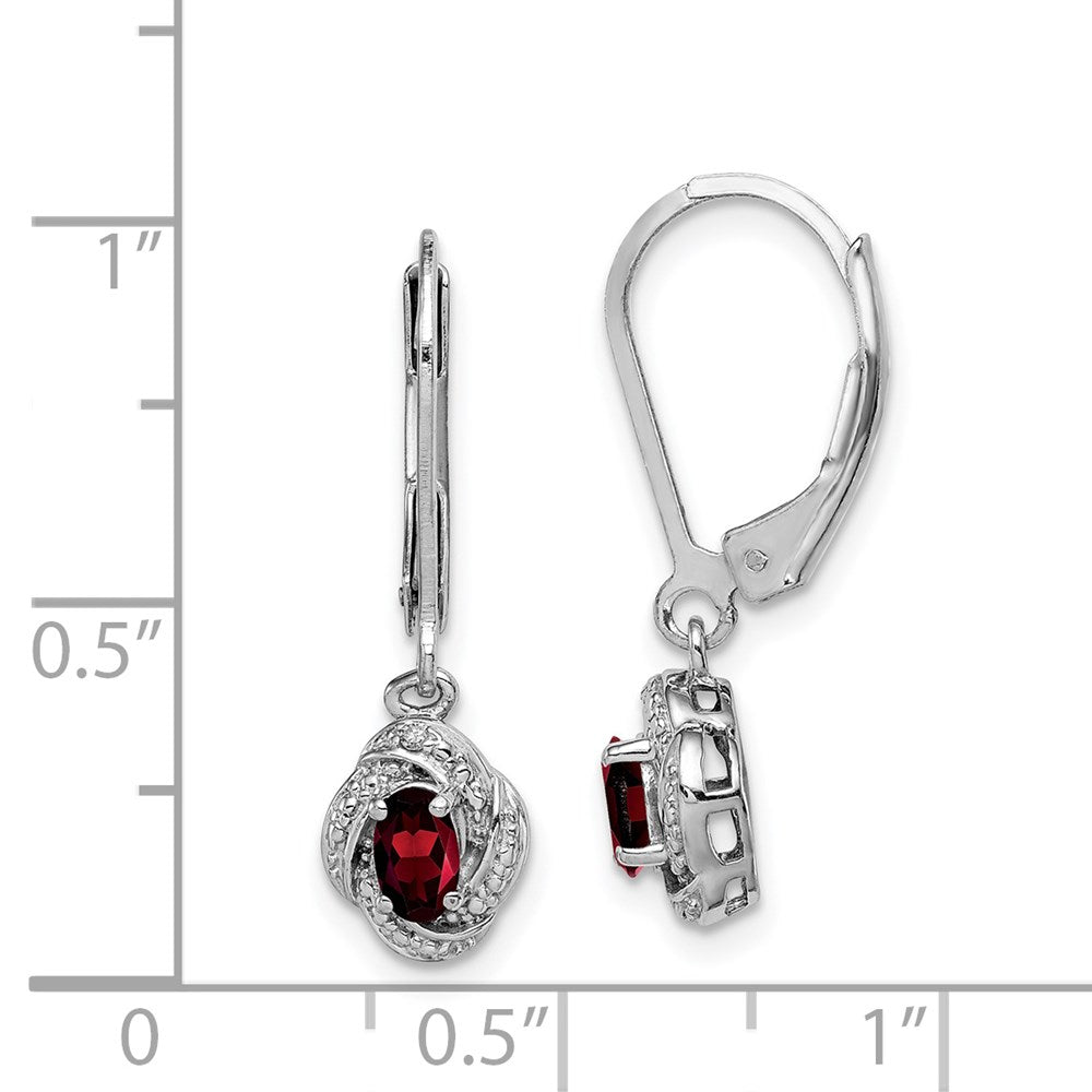 Sterlingsilber Rhodiniert Diamant. & Granat Ohrringe