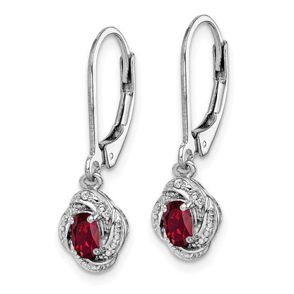 Sterlingsilber Rhodiniert Diamant. & Erzeugt Rubin Ohrringe