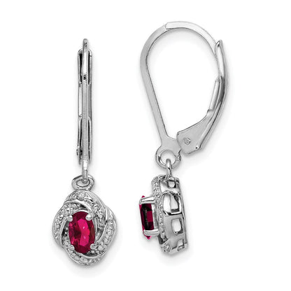 Sterlingsilber Rhodiniert Diamant. & Erzeugt Rubin Ohrringe