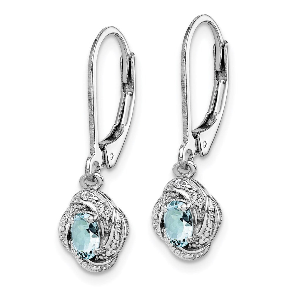 Sterlingsilber Rhodiniert Diamant. & Aquamarin Ohrringe