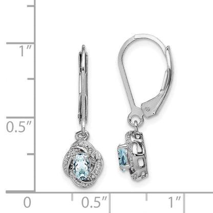 Sterlingsilber Rhodiniert Diamant. & Aquamarin Ohrringe
