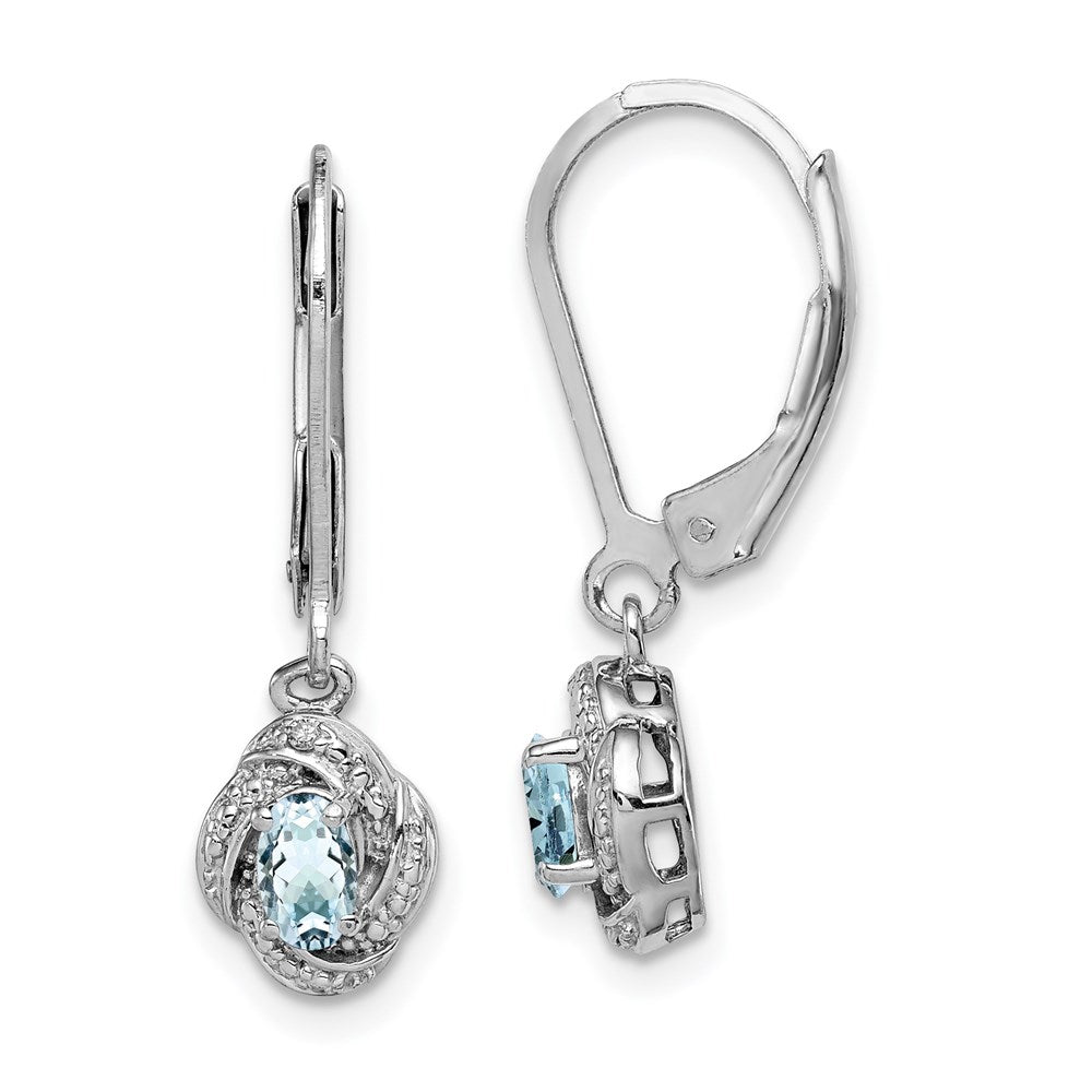 Sterlingsilber Rhodiniert Diamant. & Aquamarin Ohrringe