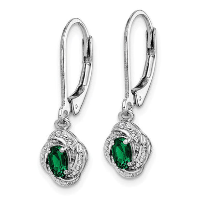 Sterlingsilber Rhodiniert Diamant. & Erzeugt Smaragd Ohrringe