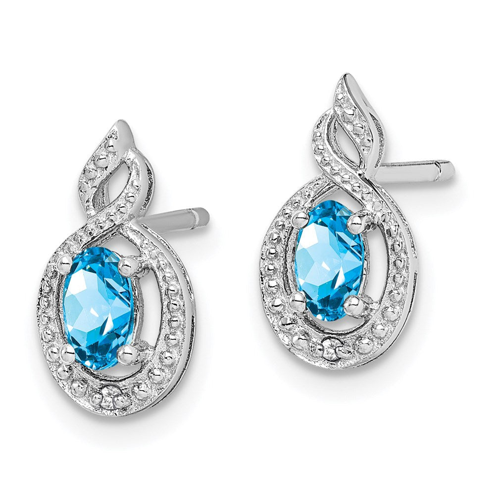 Sterlingsilber Rhodiniert Licht Schweizer Blautopas & Diamant. Ohrringe