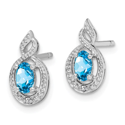Sterlingsilber Rhodiniert Licht Schweizer Blautopas & Diamant. Ohrringe