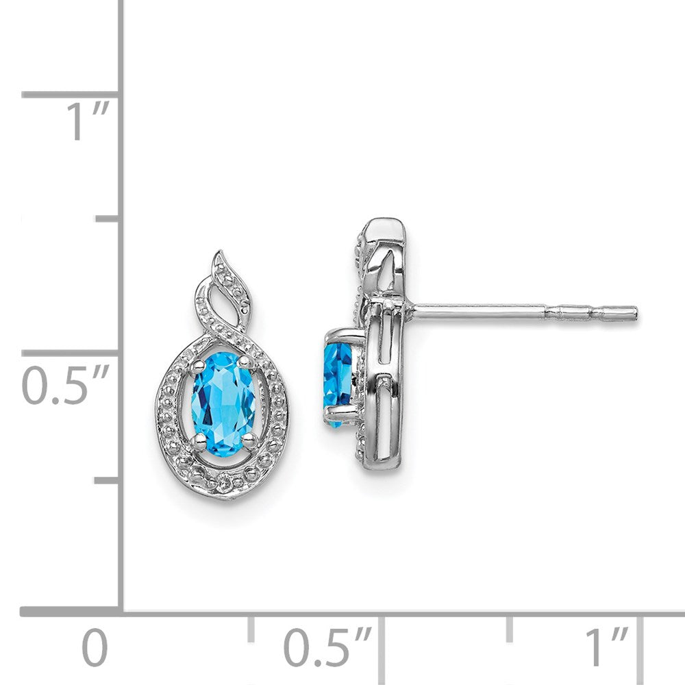 Sterlingsilber Rhodiniert Licht Schweizer Blautopas & Diamant. Ohrringe